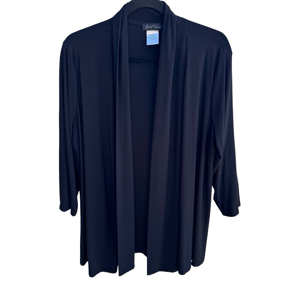 Slinky Brand Minimalist Layering Open Front 3/4 Sleeve Draped Jersey Cardigan